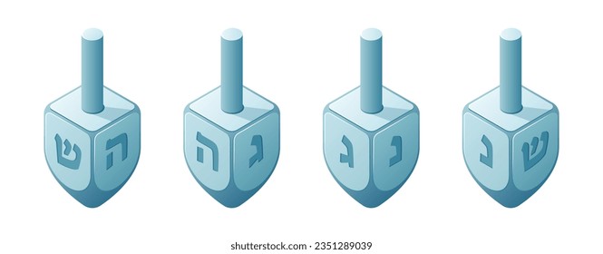 Blue dreidel set. Clipart for Hanukkah.