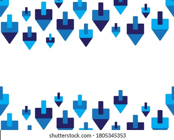 Blue dreidels frame, Jewish holiday Hanukkah symbol - dreidels border