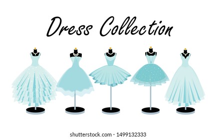 Blue dress collection on mannequin. Princess Style.