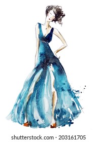 Blue dress fashion illustration, vector EPS 10