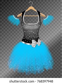 Blue dress with silver bow on hanger with veil on transparent background