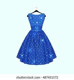 blue dress white spots