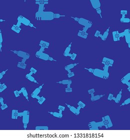 Blue Drill machine icon isolated seamless pattern on blue background. Vector Illustration