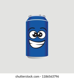 Blue Drink Can with Expression smile, cool, fun, vector illustration