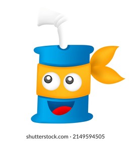 blue drink can face wearing a smiling mask, vector illustration art. doodle icon image kawaii.