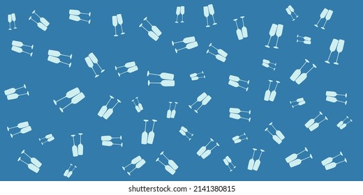 Blue Drinking Glass Icons Pattern of Various Sizes and Orientation on Wide Scale Background - Design Template in Editable Vector Format