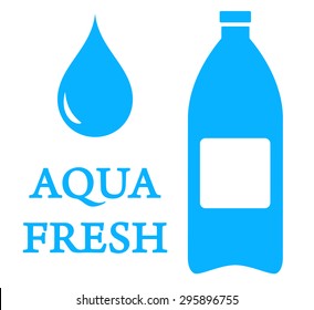 blue drinking water symbol with drop and plastic bottle