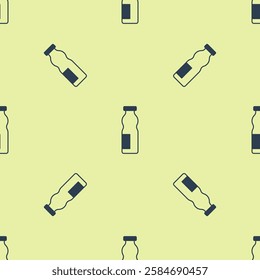 Blue Drinking yogurt in bottle icon isolated seamless pattern on yellow background.  Vector
