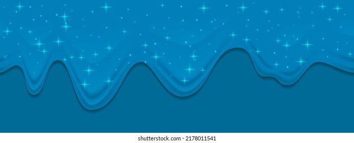 Blue Dripping Slime On Blue Background. Flowing Toxic Sticky Liquid. Vector Background