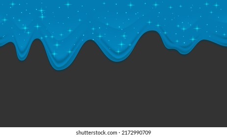 Blue dripping slime on dark background. Flowing toxic sticky liquid. Vector background