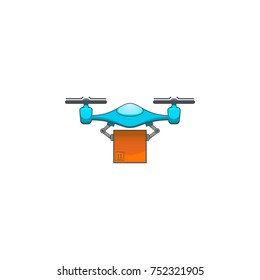 Blue drone delivering package