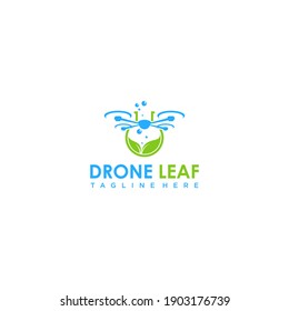 blue drone logo with creative green leaves for company logo template