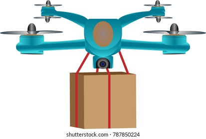Blue drone new delivery technology innovation transport cargo on white background