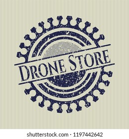 Blue Drone Store distressed rubber stamp with grunge texture