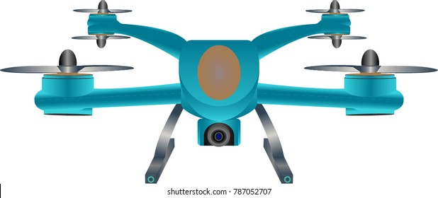 Blue drone vector wireless small aircraft innovation on a white background