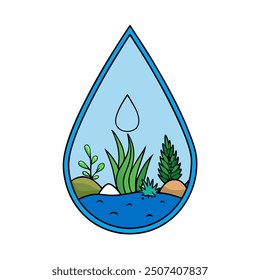 a blue drop aquarium with plants