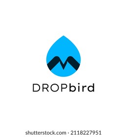 Blue Drop Bird simple logo design