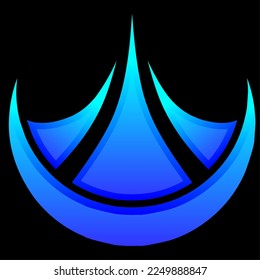 Ilustración aislada del logotipo del círculo de caída azul. Resumen semicírculo y vector triangular para logotipo, icono, signo, símbolo, diseño o decoración. Logo abstracto de la vela de mar para los negocios 