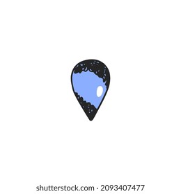 Blue Drop Icon, Cartoon Doodle Style Drawing. Pin Map Element, Vector Illustration Isolated On White Background.