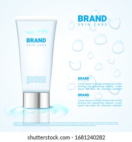 Blue drop water background for cosmetics skin care with tube