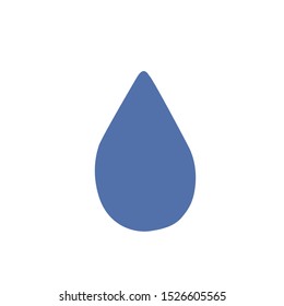 Blue drop of water, liquid droplet, raindrop. Cute arty symbol. Trendy blue ecology themed pictogram, clip art, emblem. Quirky flat design element for climate change awareness or drought campaign