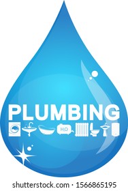 Blue drop of water plumbing repair and installation symbol