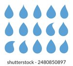 blue droplet and drop silhouettes set icons on white background