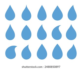 blue droplet and drop silhouettes set icons on white background