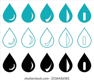 Blue droplet and drop silhouettes set icons on a white background
