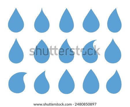 blue droplet and drop silhouettes set icons on white background