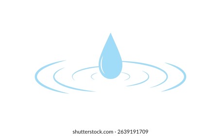 Blue droplets and ripples. water drop and splash in flat style. water drop silhouettes, raindrops, splash, sea waves