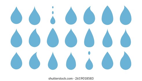 blue drops and droplet silhouette vector set. Drop icons on white background. Vector illustration