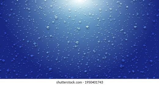 Blue drops water background with light, realistic style, vector elements. Clean drop condensation. Vector illustration pure bubbles