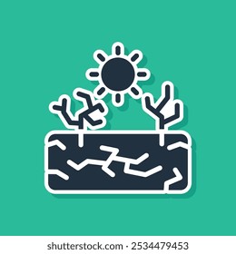 Blue Drought icon isolated on green background.  Vector