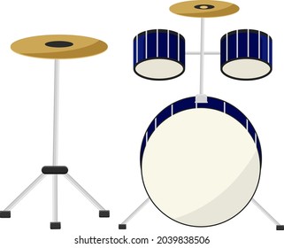 Blue drum set, illustration, vector on white background.