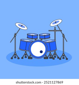 Blue drum set vector illustration. Musical instrument. Suitable for percussion and beat musical content