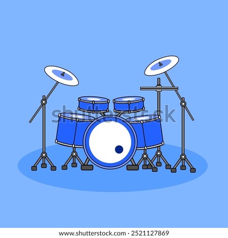 Blue drum set vector illustration. Musical instrument. Suitable for percussion and beat musical content