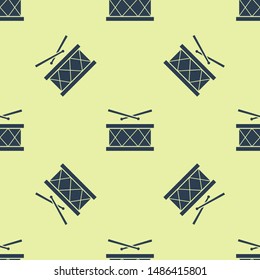 Blue Drum with drum sticks icon isolated seamless pattern on white background. Music sign. Musical instrument symbol.  Vector Illustration