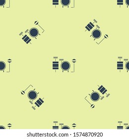 Blue Drums icon isolated seamless pattern on yellow background. Music sign. Musical instrument symbol.  Vector Illustration