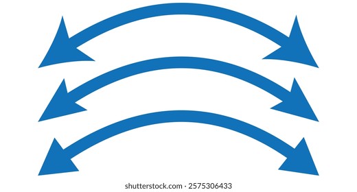 Blue Dual arrow. Blue Dual semi circle arrow. Vector illustration. Semicircular curved thin long double ended arrow. Black, dual side curved arrow. Design eps 10