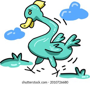 Blue Duck Doodle Illustration Blue Clouds Stock Vector (royalty Free 