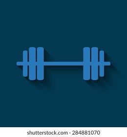 blue dumbbel - Vector icon  with shadow on a blue background