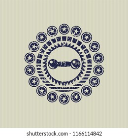 Blue dumbbell icon inside distress grunge seal