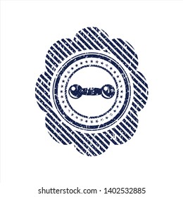 Blue dumbbell icon inside distress with rubber seal texture