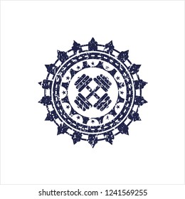 Blue dumbbell icon inside distressed grunge seal
