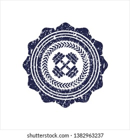 Blue dumbbell icon inside distressed rubber texture