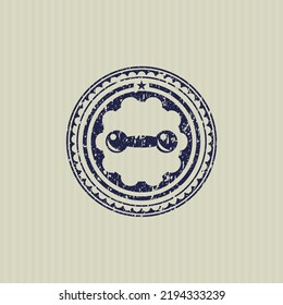 Blue dumbbell icon inside distressed rubber grunge texture stamp. 
