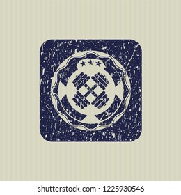 Blue dumbbell icon inside grunge seal