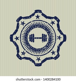 Blue dumbbell icon inside rubber texture