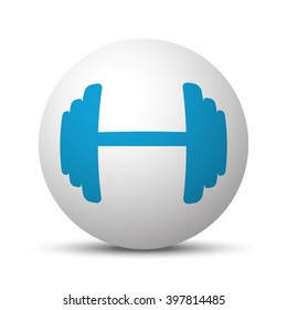 Blue Dumbbell icon on sphere on white background